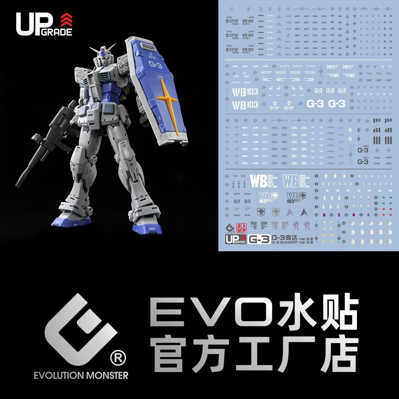EVO水貼 RG 1/144 RX-78-3 2.0 G-3鋼彈 螢光水貼