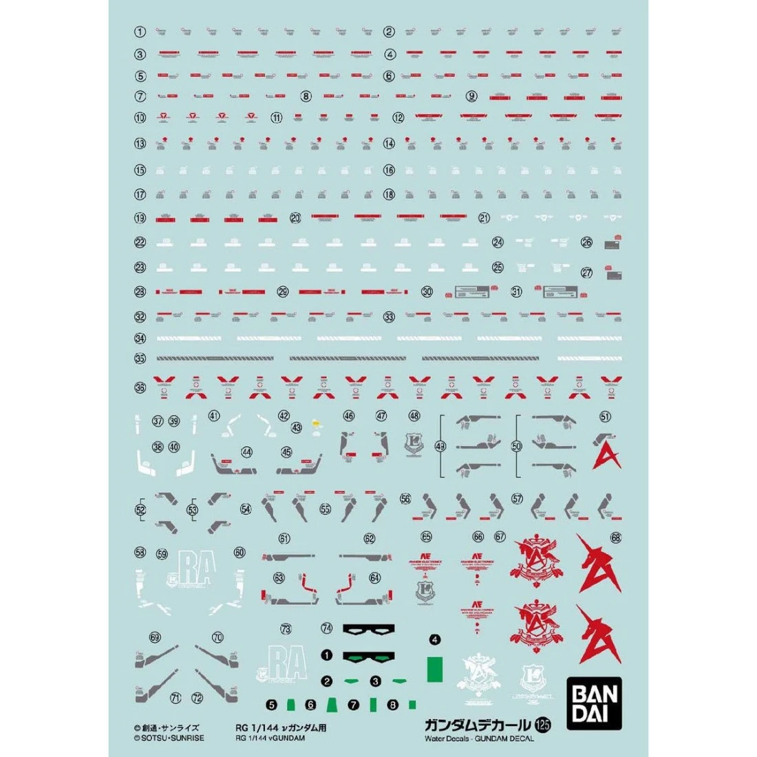Bandai 鋼彈水貼紙 No.125 RG1/144 ν鋼彈 Nu鋼 通用