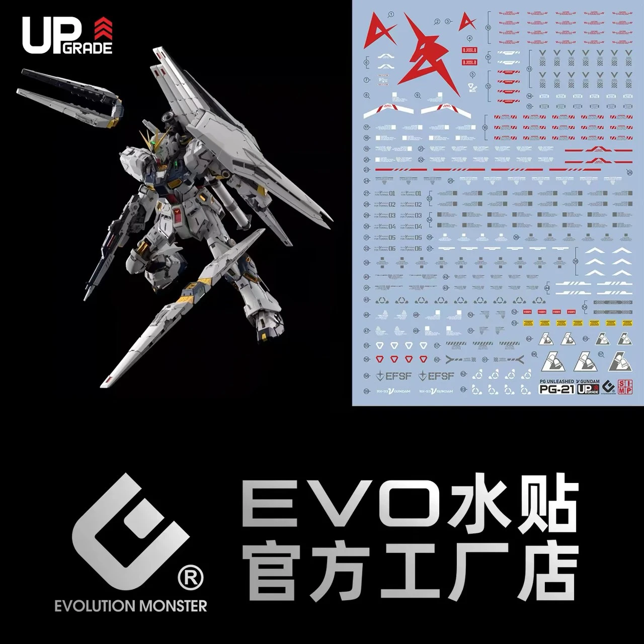 EVO PG UNLEASHED 專用水貼 1/60 RX-93 ν鋼彈 Nu鋼 螢光水貼