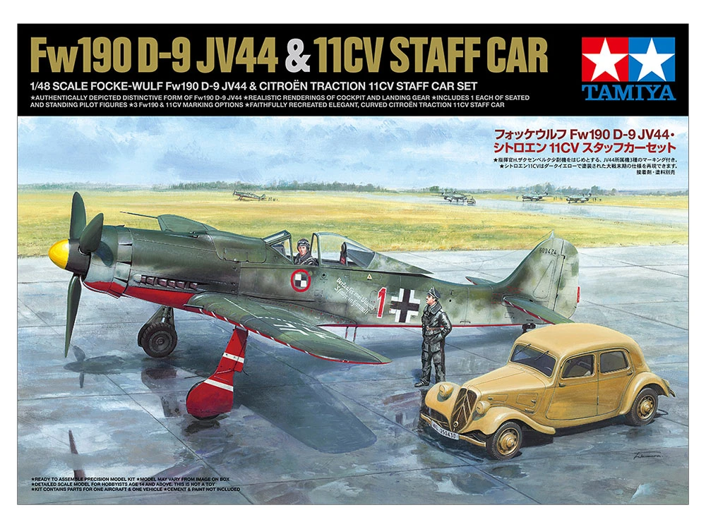 TAMIYA 25213 1/48 Focke Wilf Fw190 D-9 JV44 & Citroen Traction 11CV Staff Car Sst