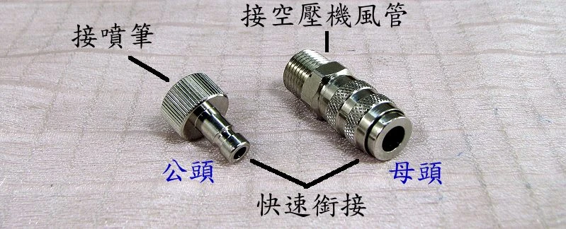 Airbrush 噴筆與空壓機連接用 快速接頭(公母頭)