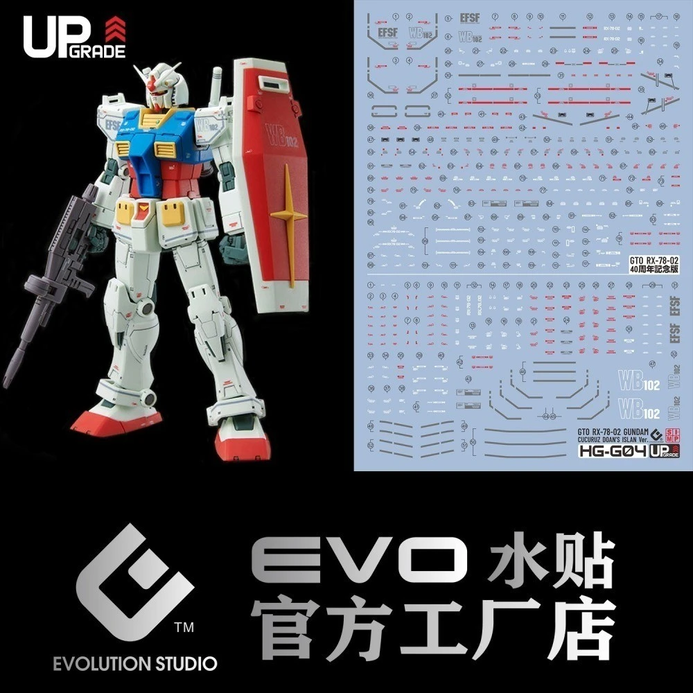 EVO HG 專用水貼 1/144 GTO RX-78-02 鋼彈 40周年紀念 德安之島版 螢光水貼