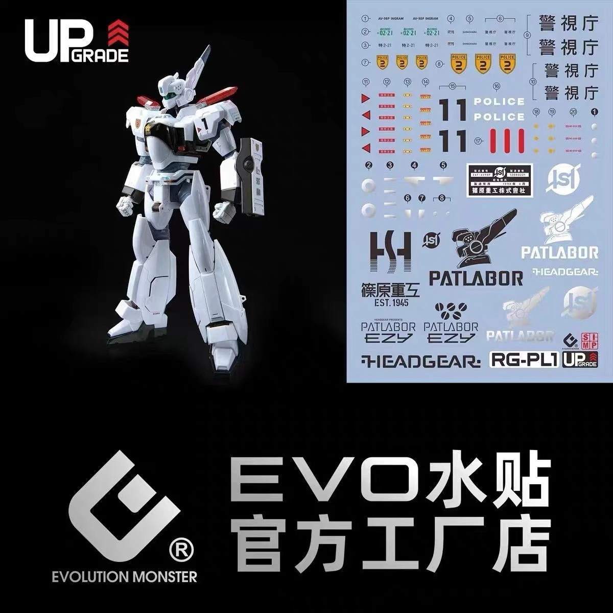 EVO RG 專用水貼 1/48 機動警察 AV-98Plus 英格拉姆改 螢光水貼