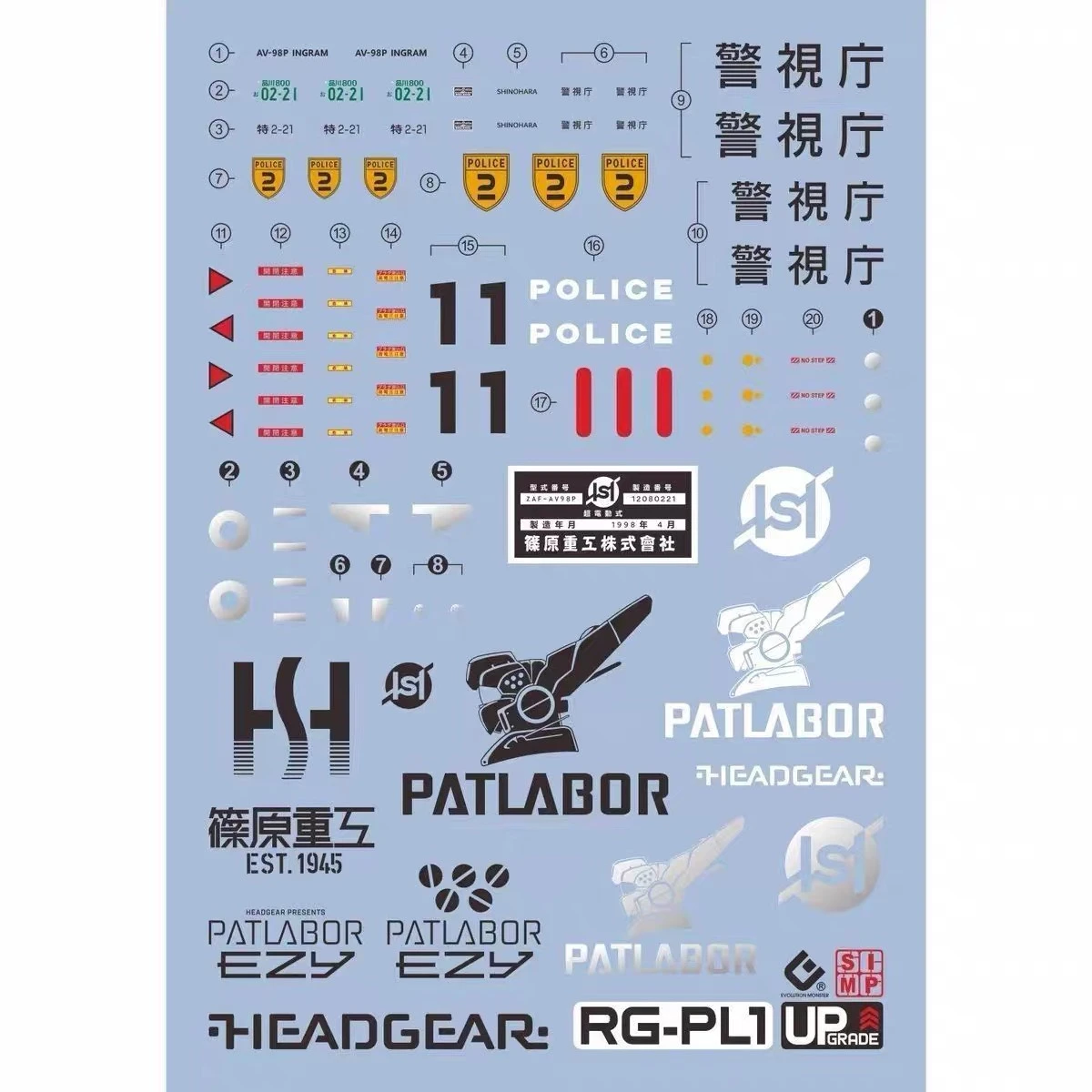 EVO RG 專用水貼 1/48 機動警察 AV-98Plus 英格拉姆改 螢光水貼