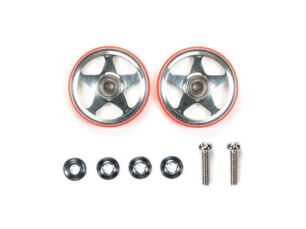 TAMIYA 95396 四驅車專用 19mm 鋁製軸承滾輪 附塑膠環（5 輻）紅色