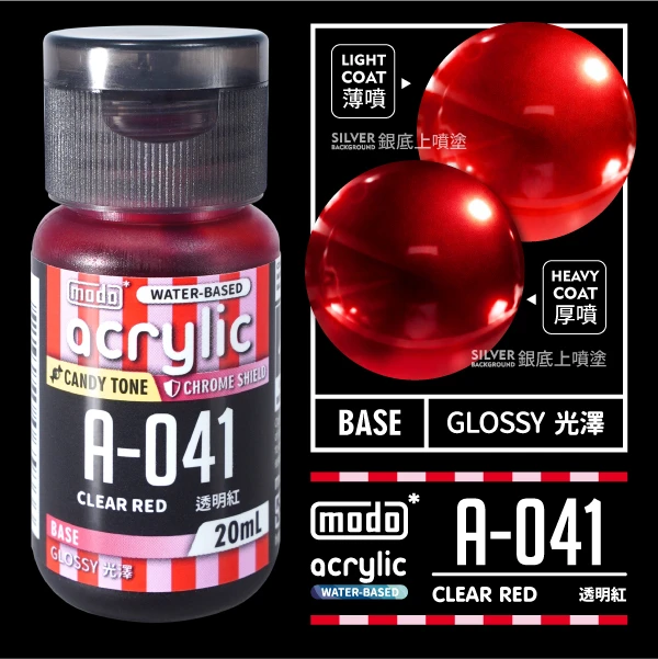 摩多製漆所 MODO acrylic 水性漆 A-041 20ml 透明紅色