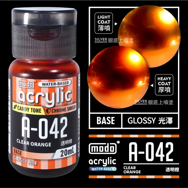 摩多製漆所 MODO acrylic 水性漆 A-042 20ml 透明橙色