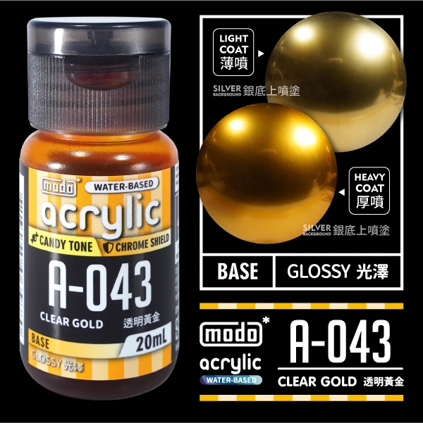 摩多製漆所 MODO acrylic 水性漆 A-043 20ml 透明黃金色