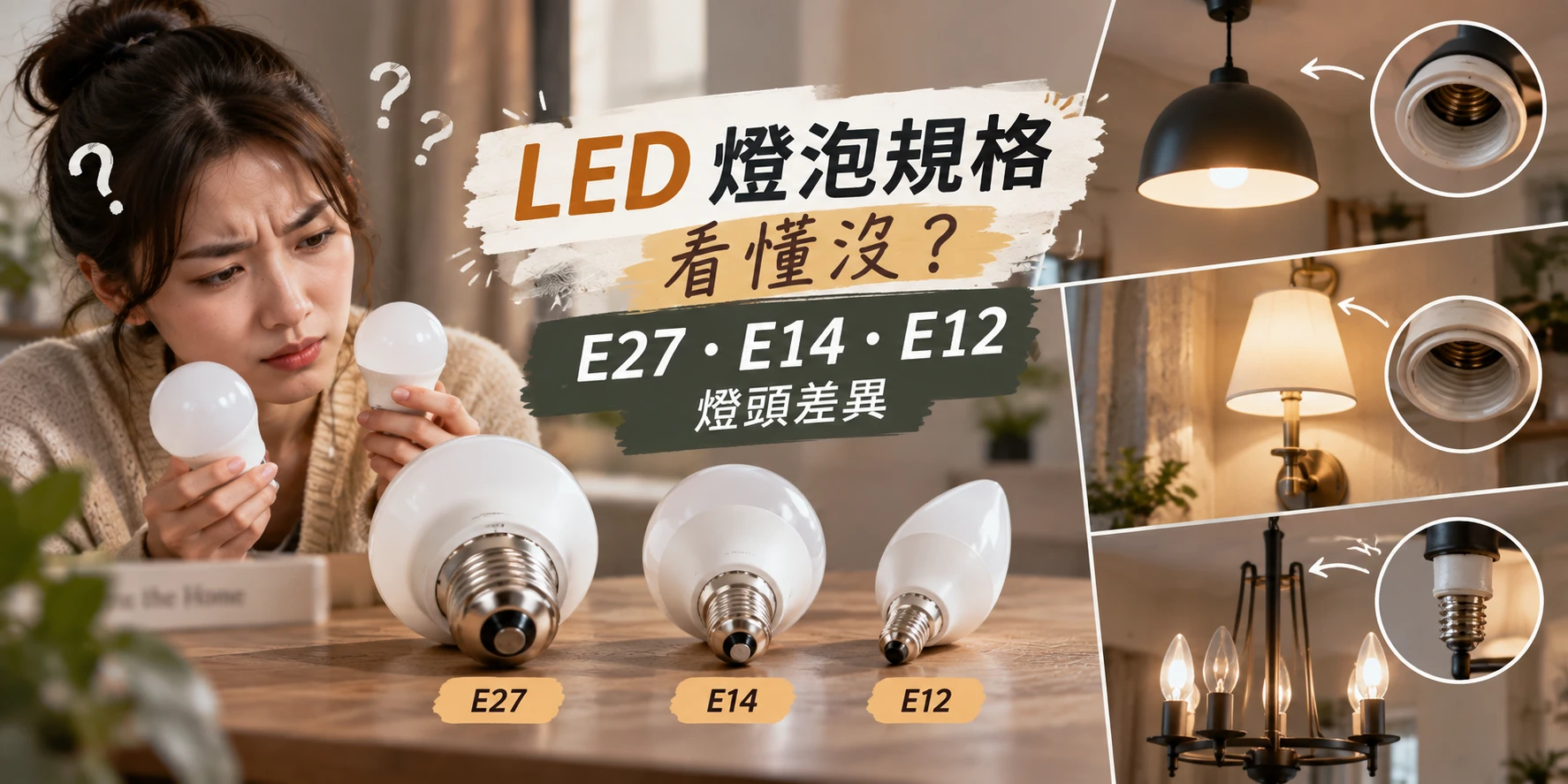 LED 燈泡規格看懂沒？E27、E14、E12 燈頭差異與流明（lm）換算指南