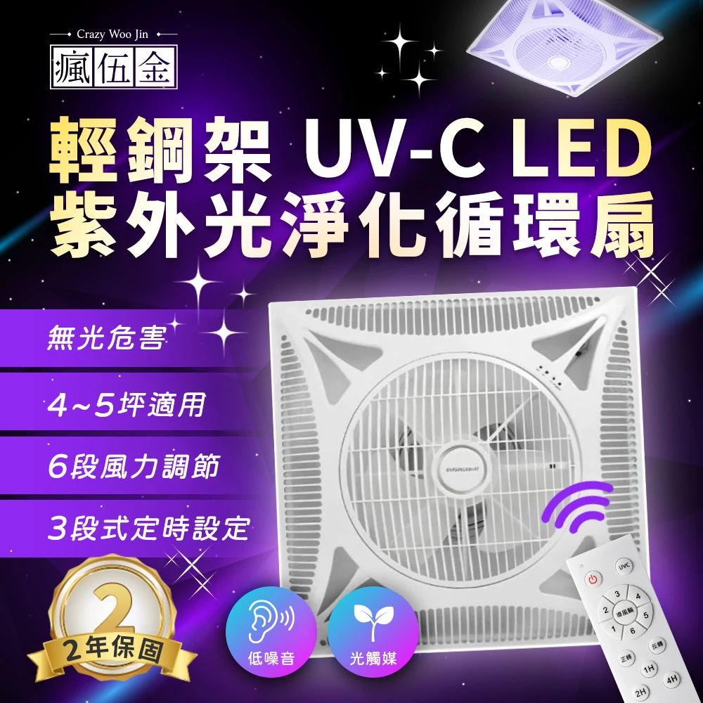 【瘋伍金】億光 32W輕鋼架UV-CLED 紫外光凈化循環扇 空氣循環扇 風扇 輕鋼架電扇 DC循環扇 遙控節能扇