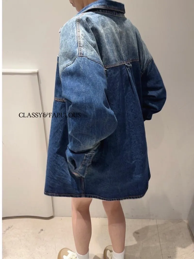高單絕美漸層厚磅丹寧襯衫外套