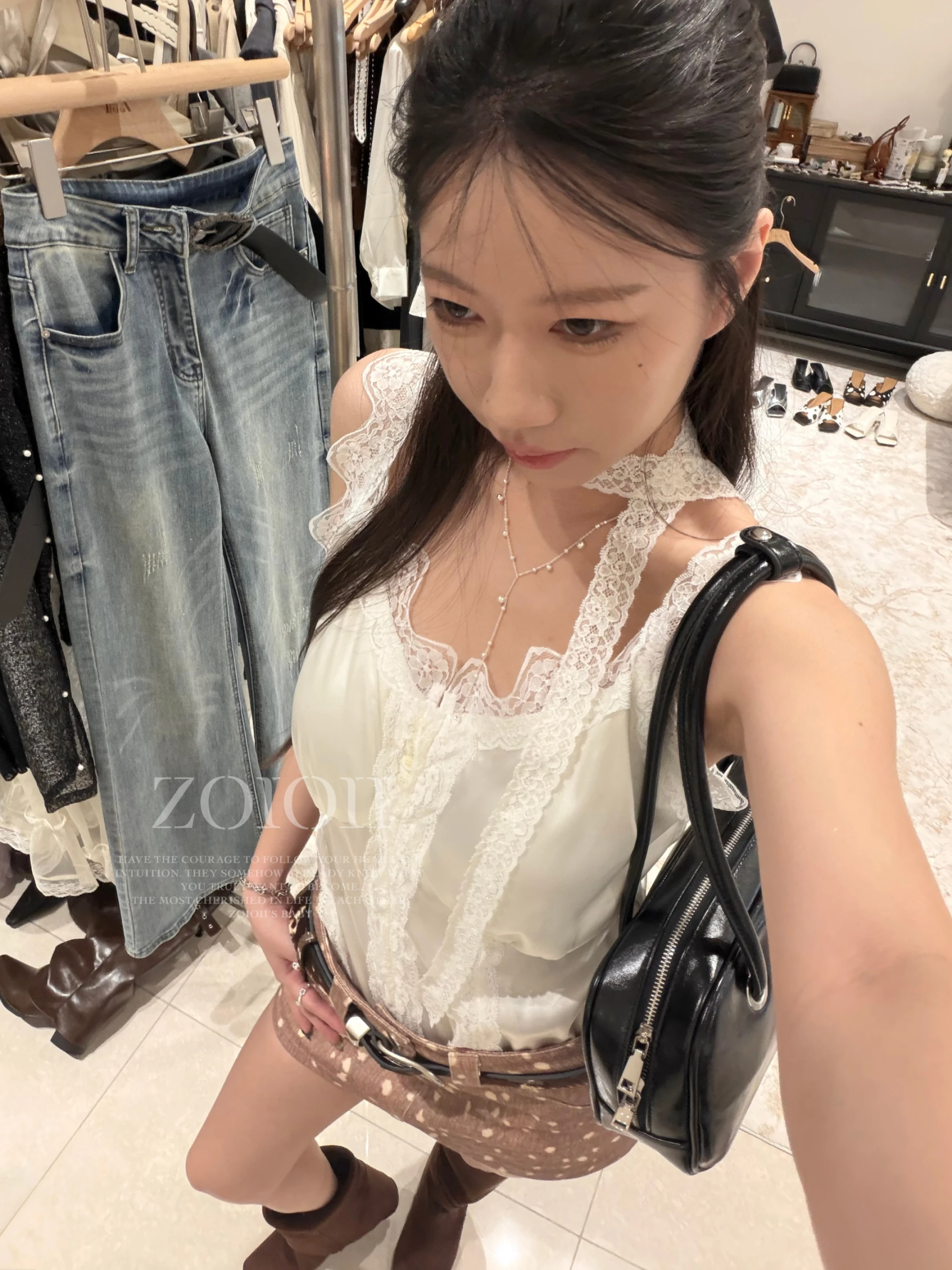 法式蕾絲緞面胸墊背心
