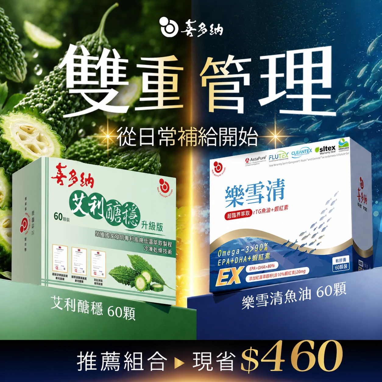 【雙向管理】艾利醣穩*1盒＋樂雪清魚油*1盒