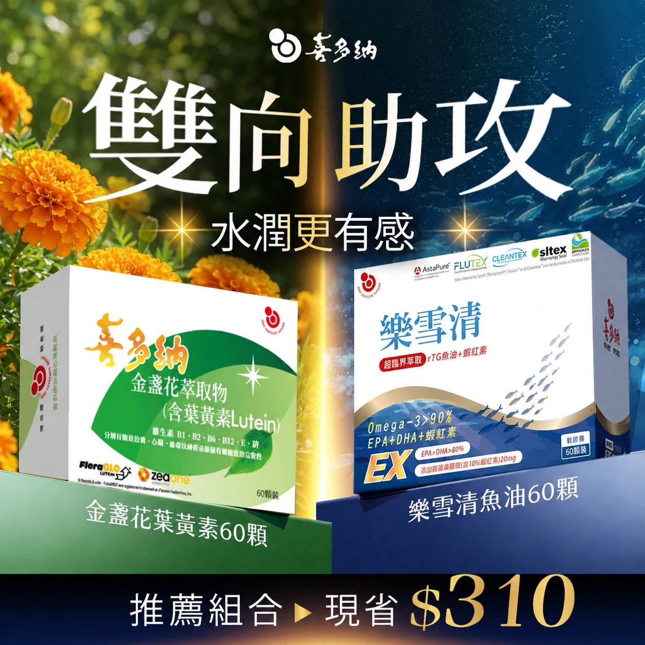 【水潤升級】樂雪清魚油*1盒+金盞花葉黃素*1盒