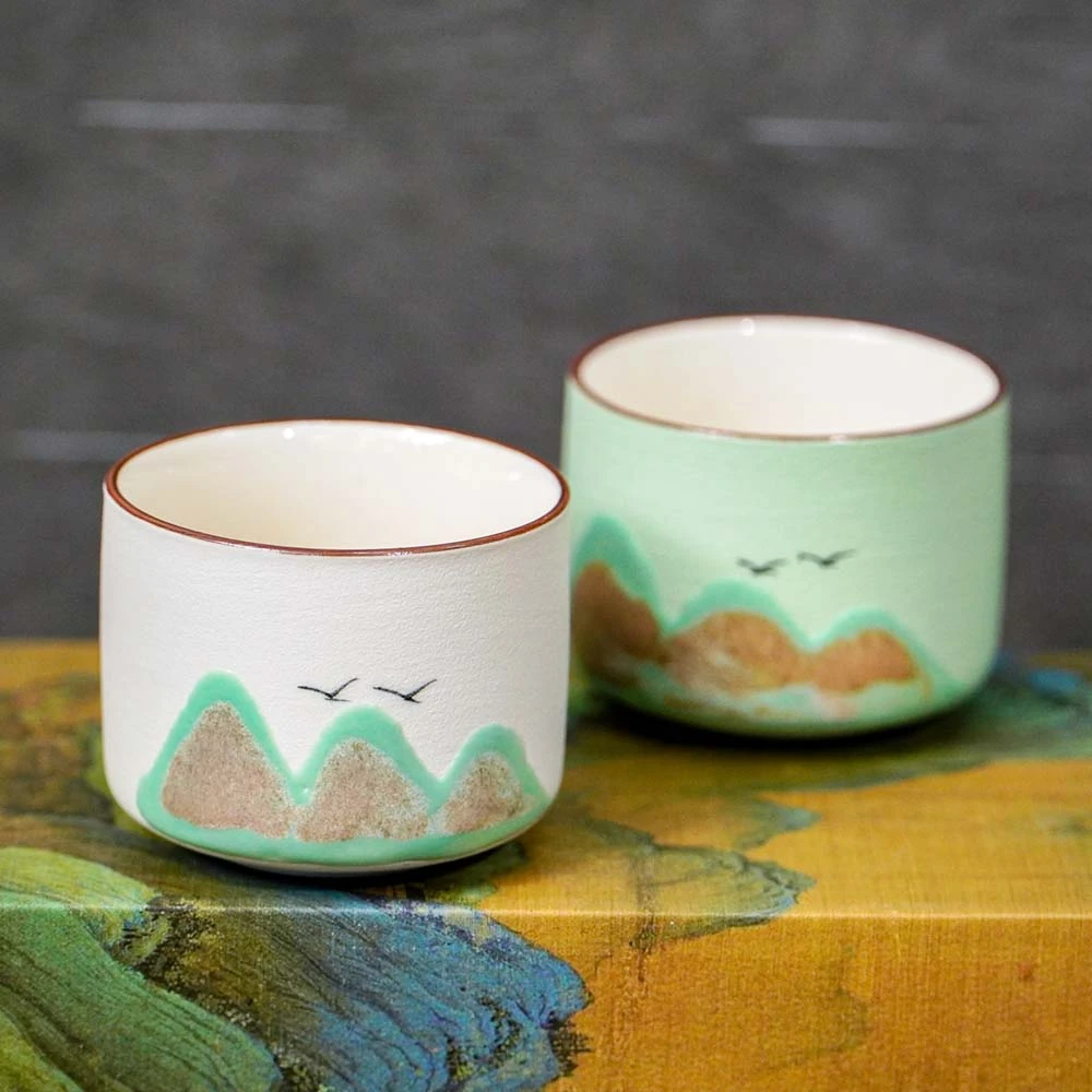 萬里江山四入杯組｜汝窯質感茶杯・典藏禮盒・四季之美台灣在地鮮採製作