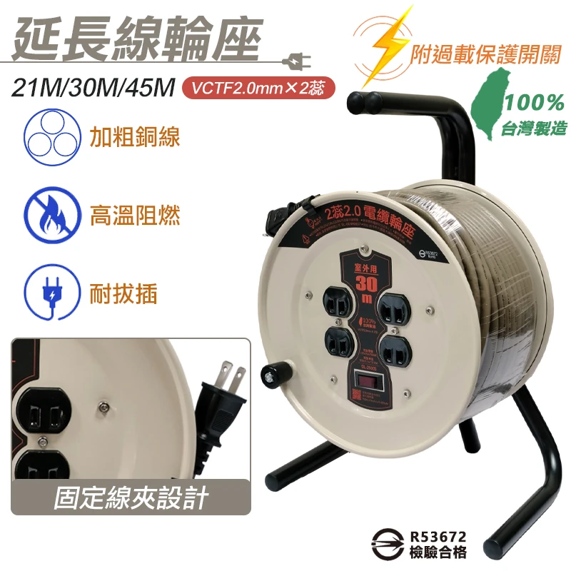 【電精靈】2蕊2.0延長線輪座-附燈過載