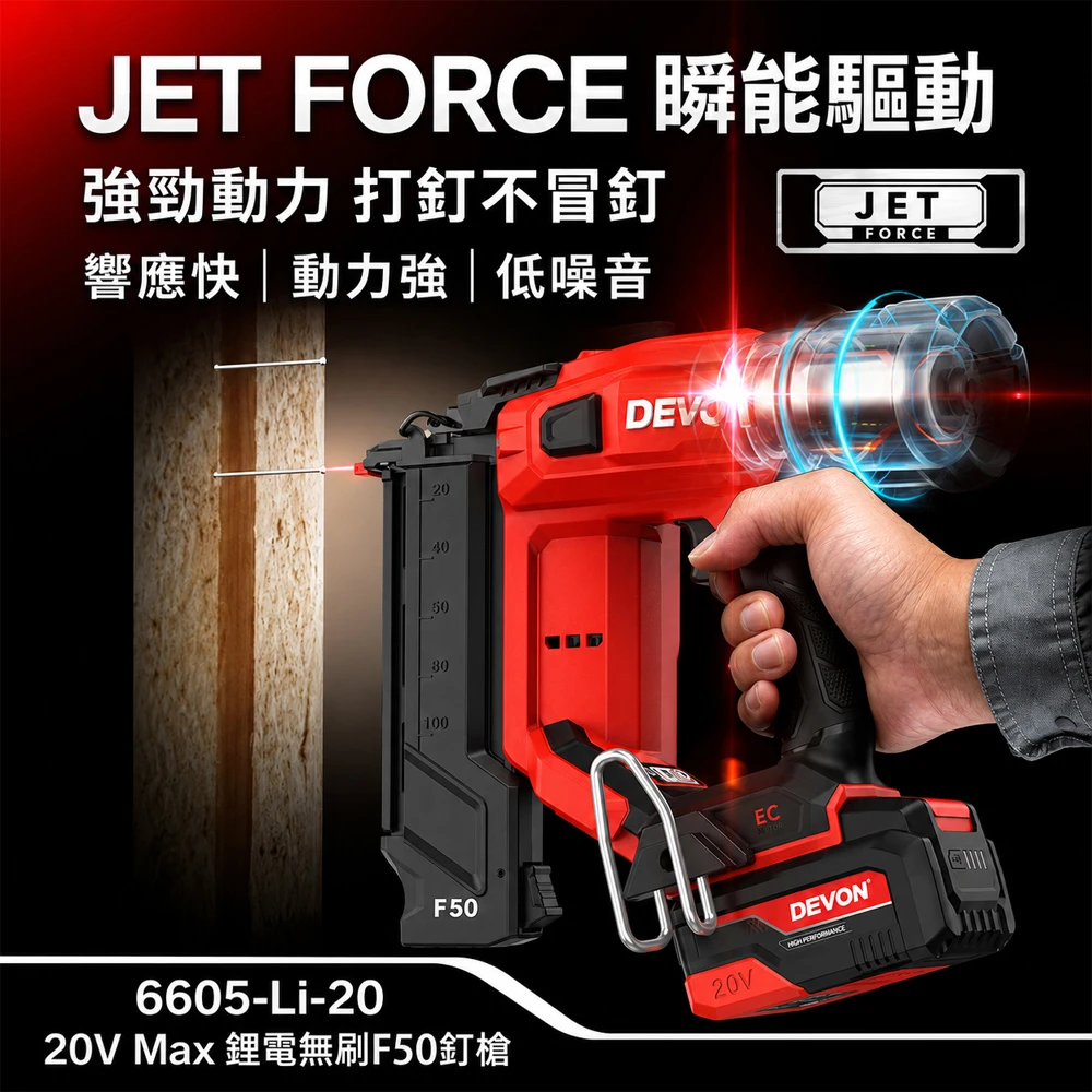 【DEVON大有】20V充電釘槍(F50)(空機) 6605-Li-20
