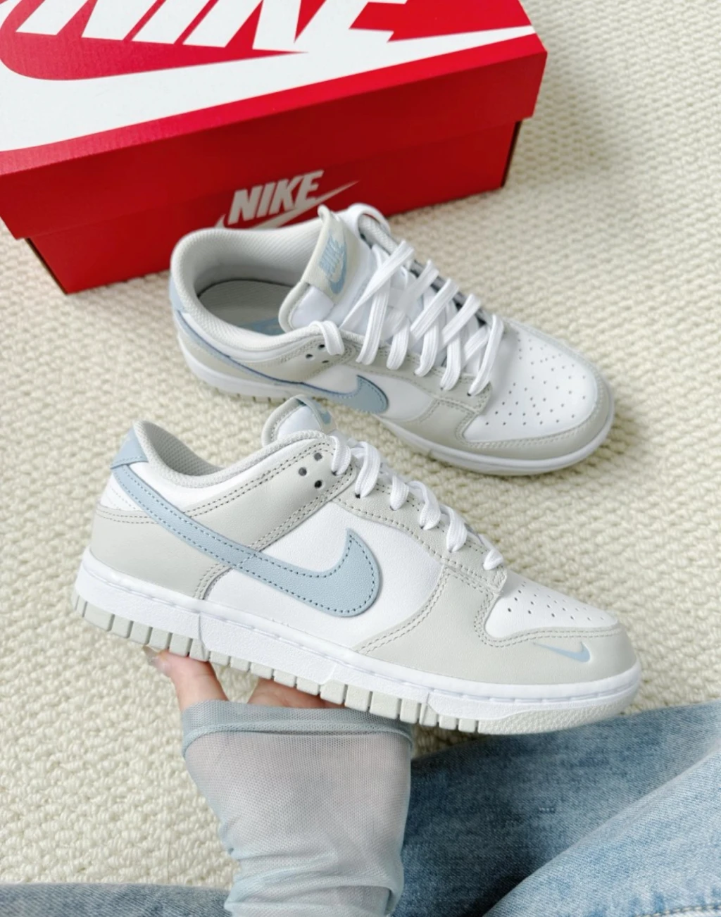Nike Dunk Low Light Bone Armory Blue 海鹽冰藍 淺灰白小藍勾 （ HF0023-100 ）