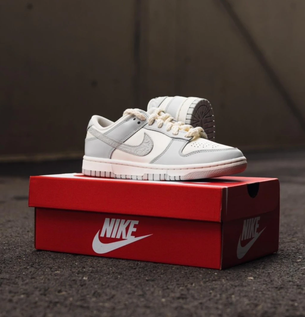 Nike Dunk Low Needlework 浮雕 壓紋 麻繩 骨白灰白 （ FJ4553-133 )