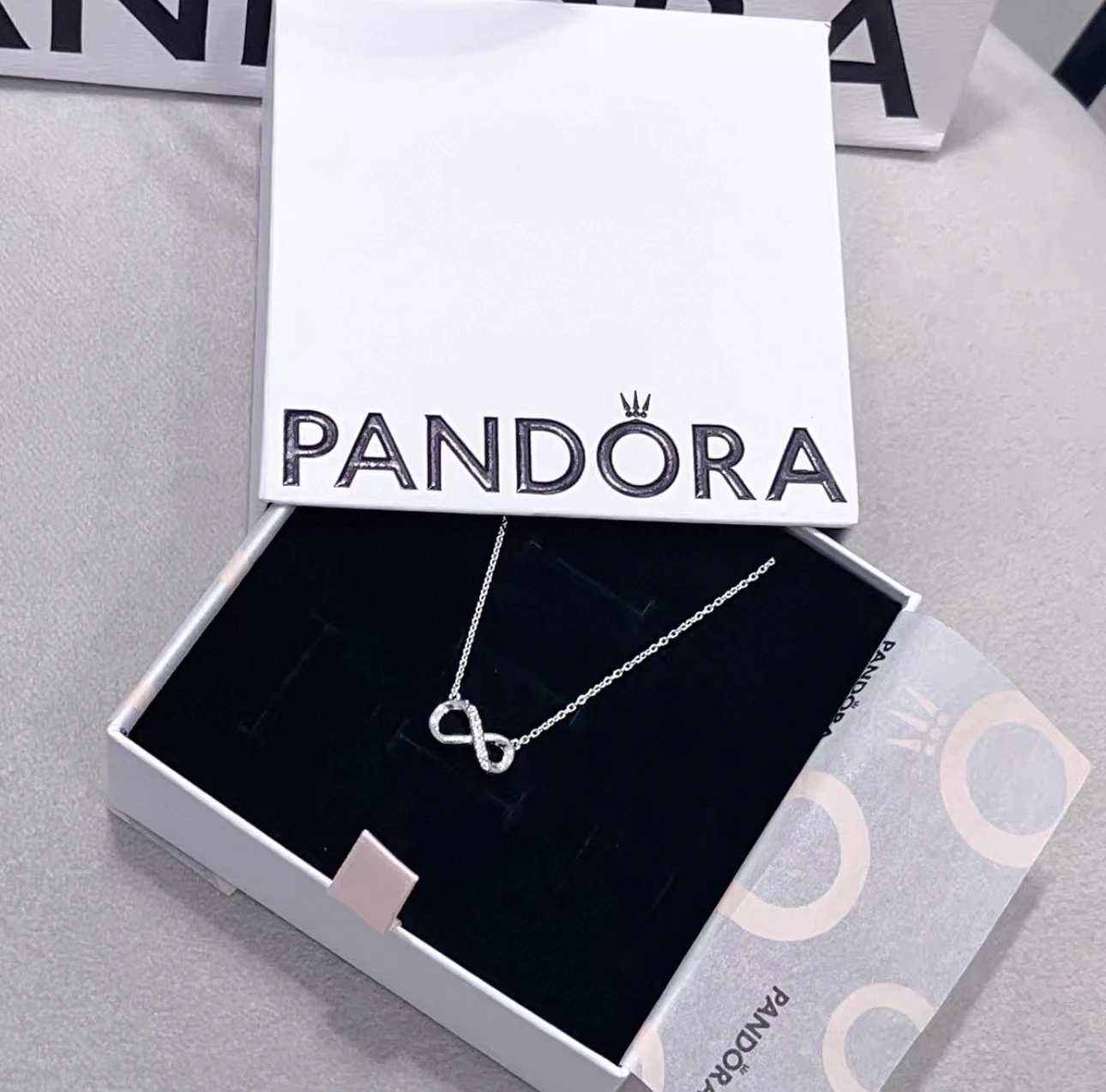 Pandora潘多拉 閃閃發光 永恆 無限符號 可調節 925銀 項鍊 女款