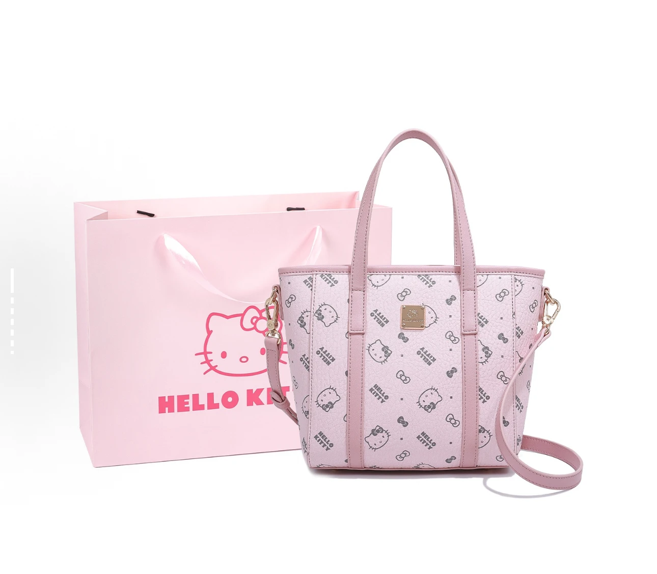 Sanrio三麗鷗正版授權 Hello Kitty 凱蒂貓 經典滿版 推特單肩包兩用 粉色/奶茶色/棕色