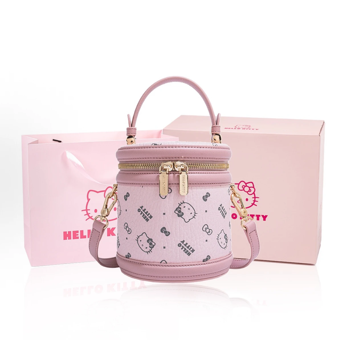 Sanrio三麗鷗正版授權 Hello Kitty 凱蒂貓 水桶手提單肩包 粉色/奶茶/棕色/黑色