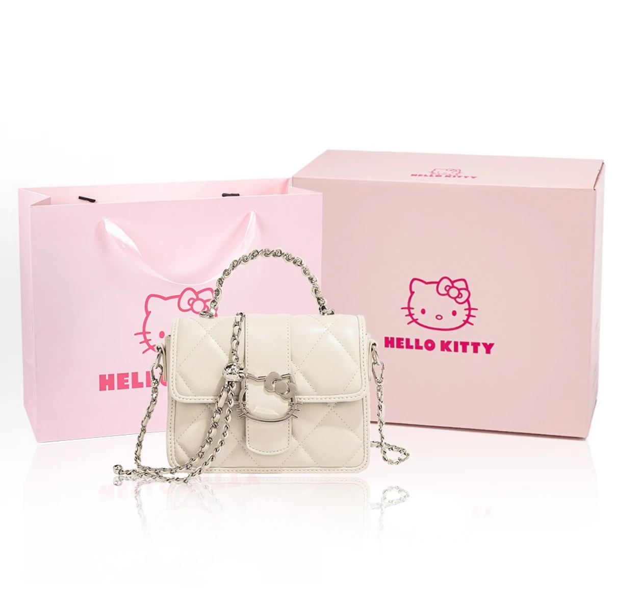 Sanrio三麗鷗正版授權 Hello Kitty 凱蒂貓 單肩小方包 黑/白