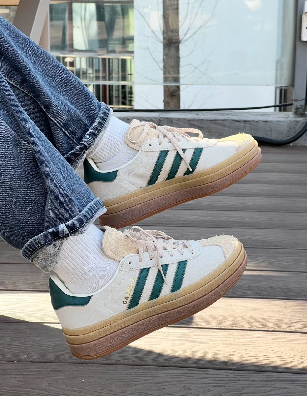 Adidas Originals Gazelle 米黃綠 焦糖底 厚底 ID7056