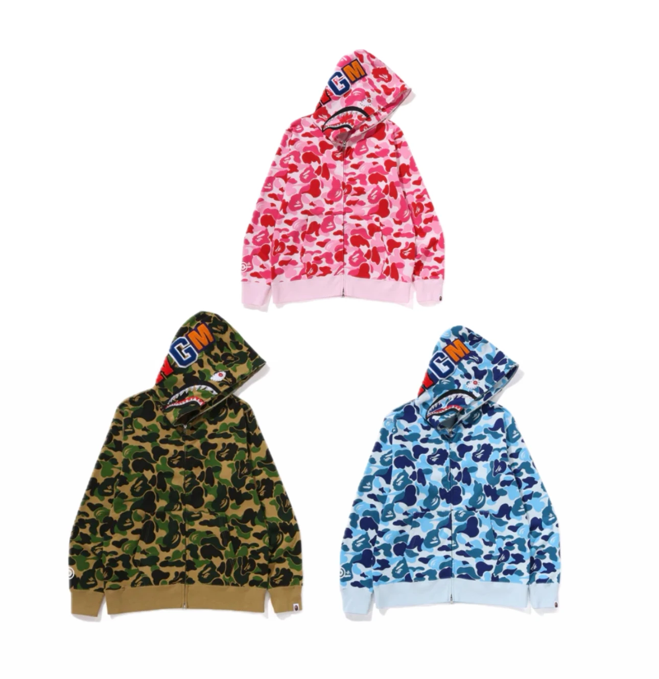 【預購商品】ABC CAMO CRYSTAL STONE SHARK FULL ZIP HOODIE 粉/藍/綠