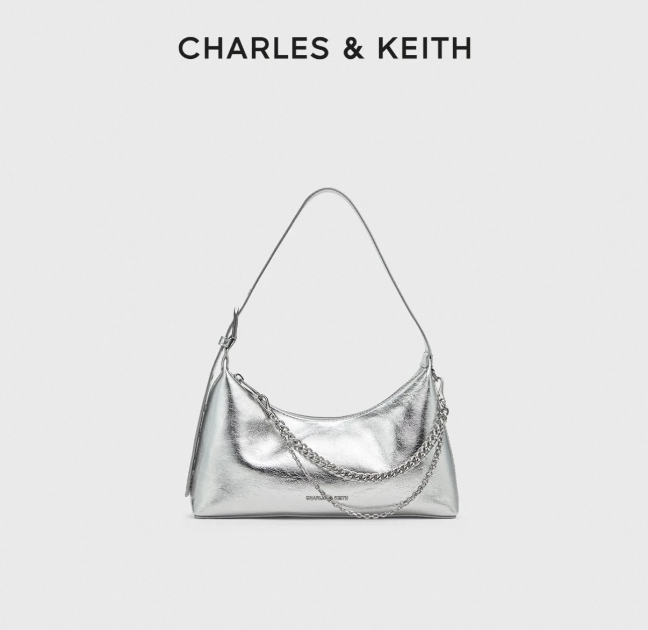 CHARLES&KEITH 柔軟拉鍊式鏈條腋下包 8色