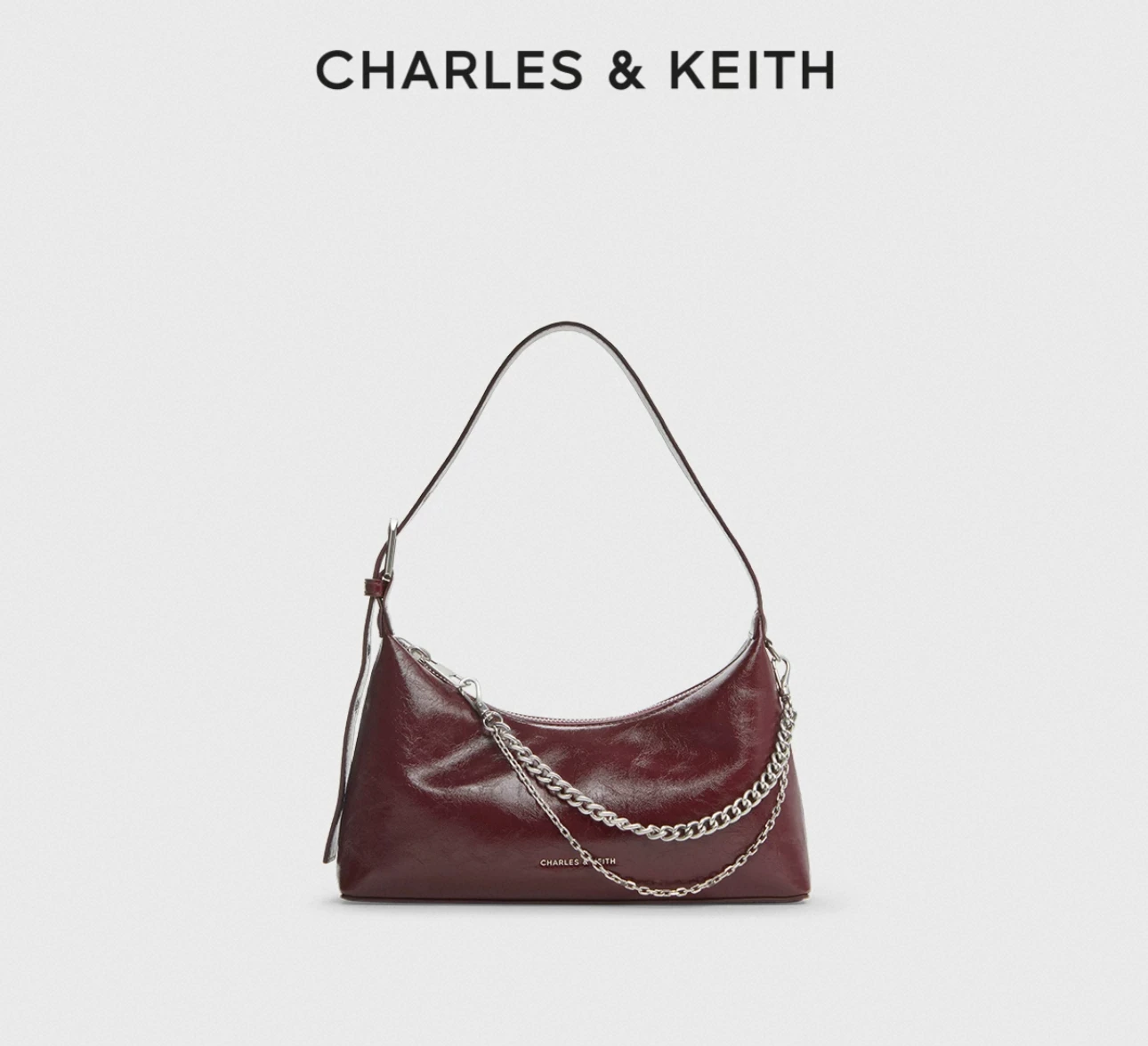 CHARLES&KEITH 柔軟拉鍊式鏈條腋下包 8色