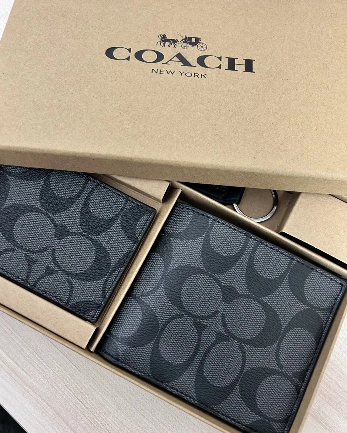 <送禮套裝>COACH 3IN1 Wallt 經典老花 浮雕 牛皮革 短夾錢包 附卡夾