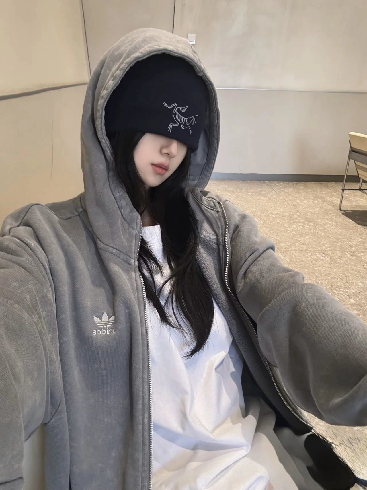 ADIDAS ORIGINALS ACID-WASHED 三葉草 水洗復古外套 質感灰 水洗黑