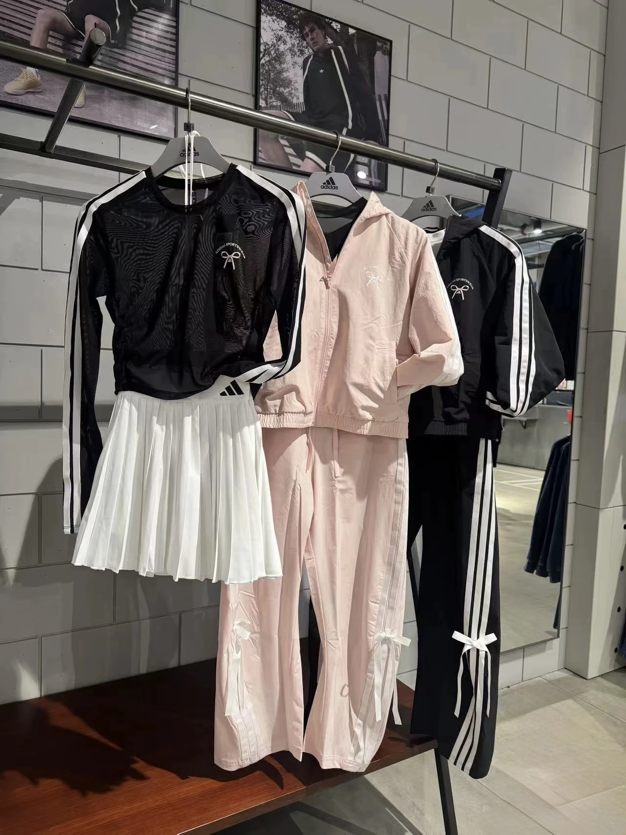 ADIDAS 蝴蝶結緞帶 長褲 外套 粉/黑/白