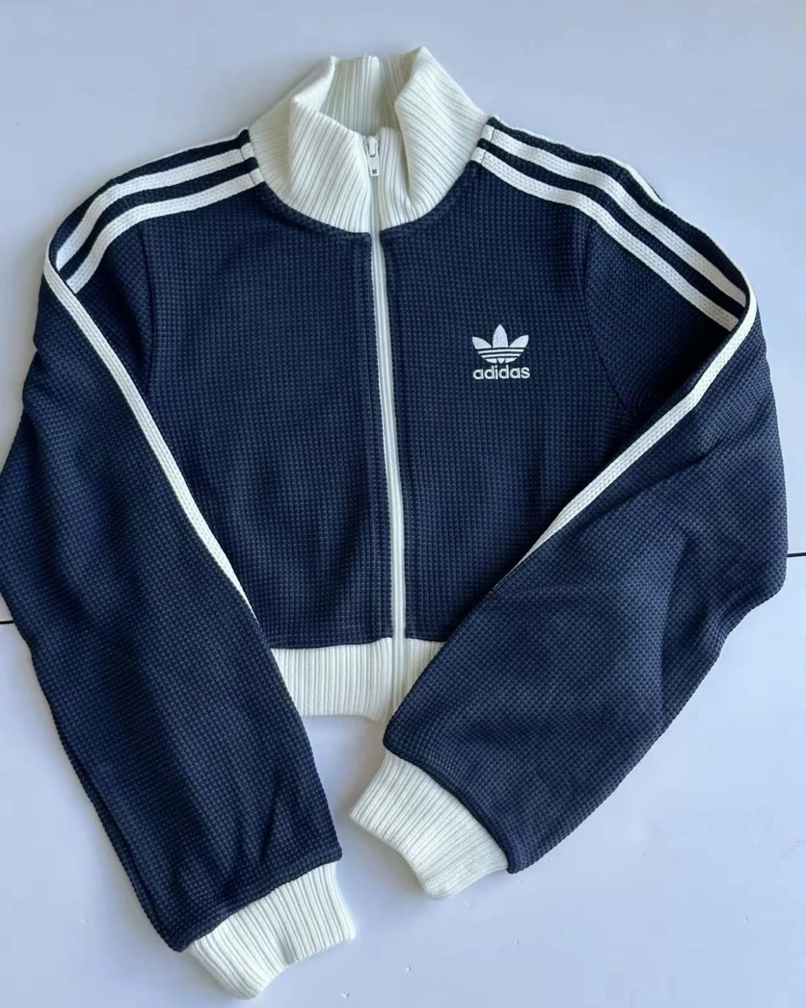 ADIDAS TRACK TOP 華夫格 藏藍 短版 立領運動外套(KC2646)