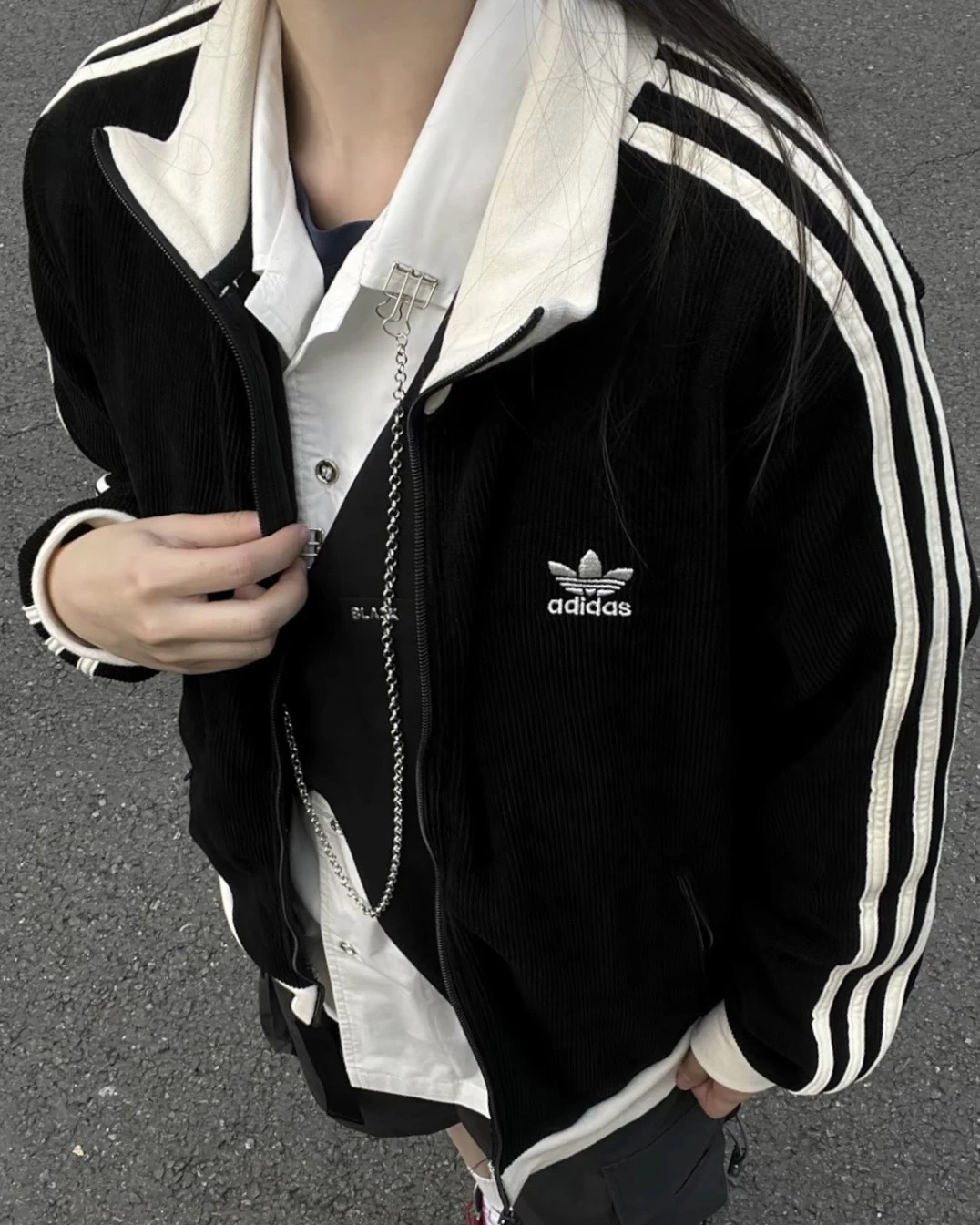 ADIDAS WAFFLE BBTT 華夫格 黑白拚色 立領運動外套(JW0110)