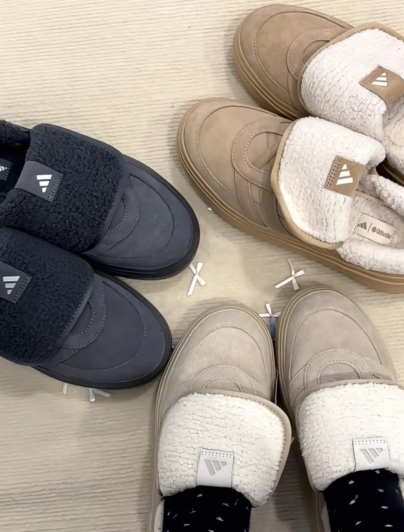 ADIDAS GRAND COURT MULE 毛絨絨涼鞋 淺棕/奶茶/水洗黑