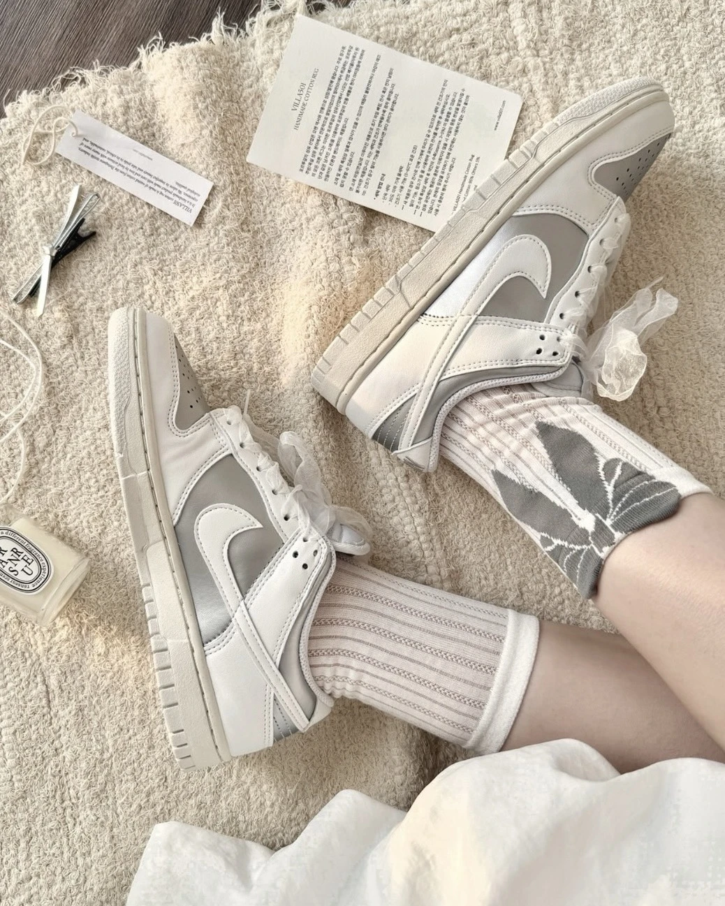<員瑛同款> NIKE DUNK LOW NEXT NATURE 月光芭蕾 緞帶絲綢 白銀(IB7311-001)