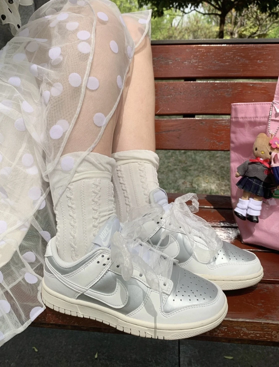 <員瑛同款> NIKE DUNK LOW NEXT NATURE 月光芭蕾 緞帶絲綢 白銀(IB7311-001)