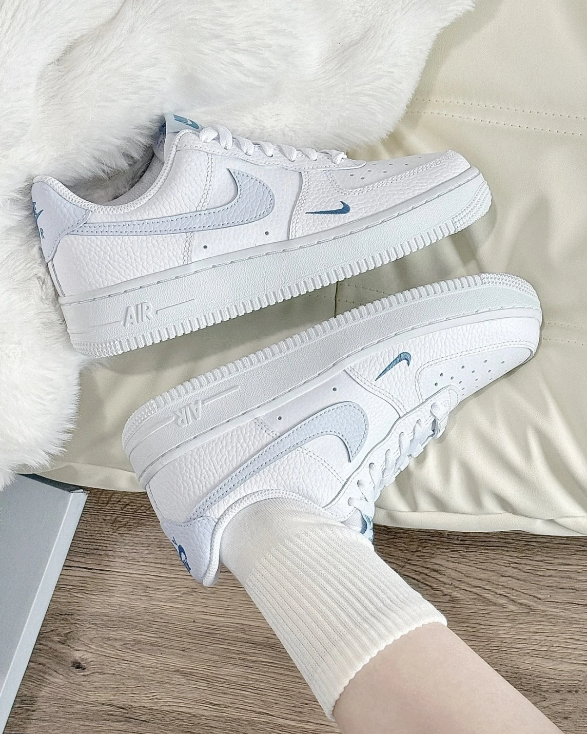 Nike Air Force 1 Low 刺繡小勾 海鹽藍 寶寶藍 荔枝皮 小勾 女款 HV2511-100