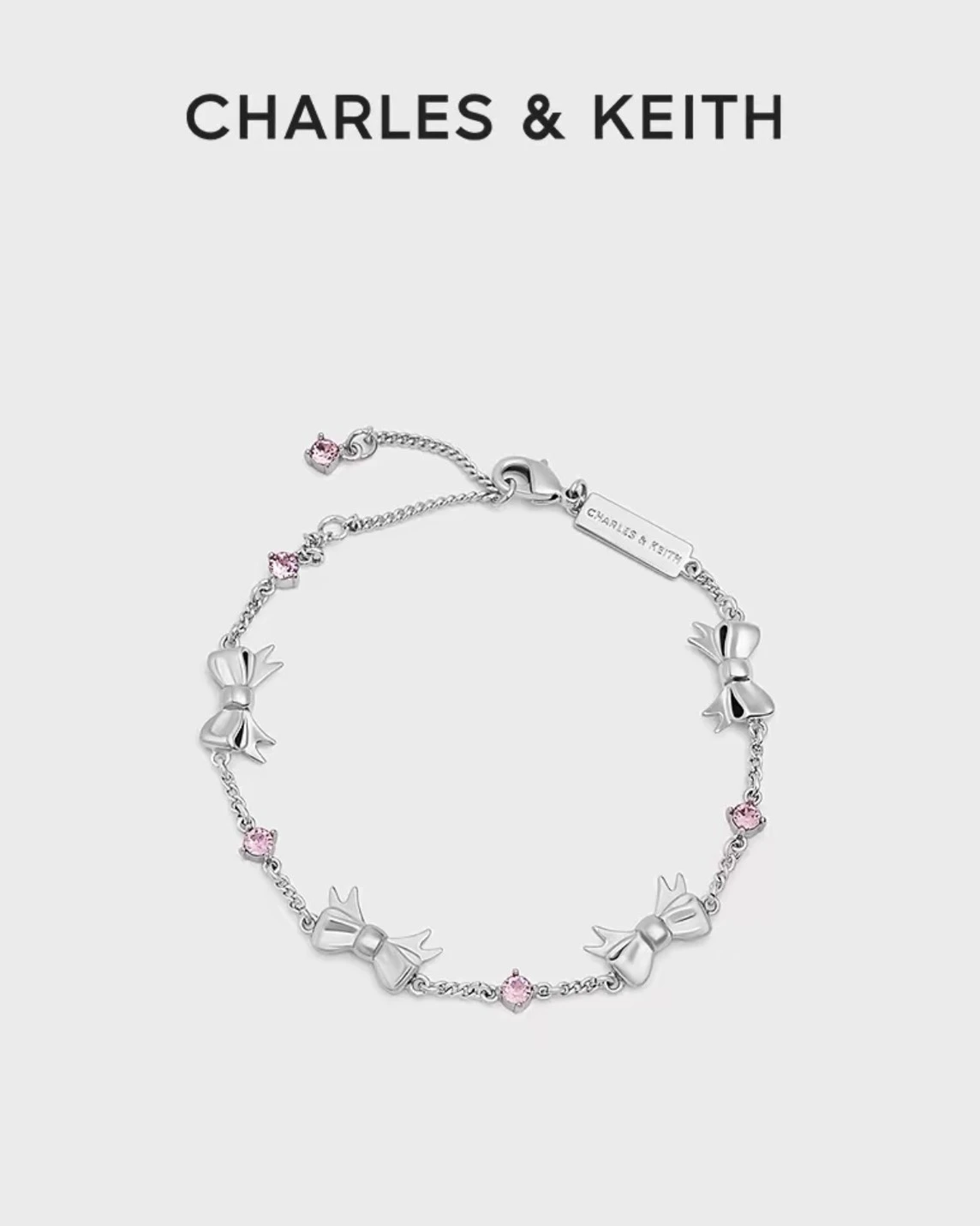 CHARLES & KEITH 小CK 蝴蝶結 粉鑽 可調節 手鍊
