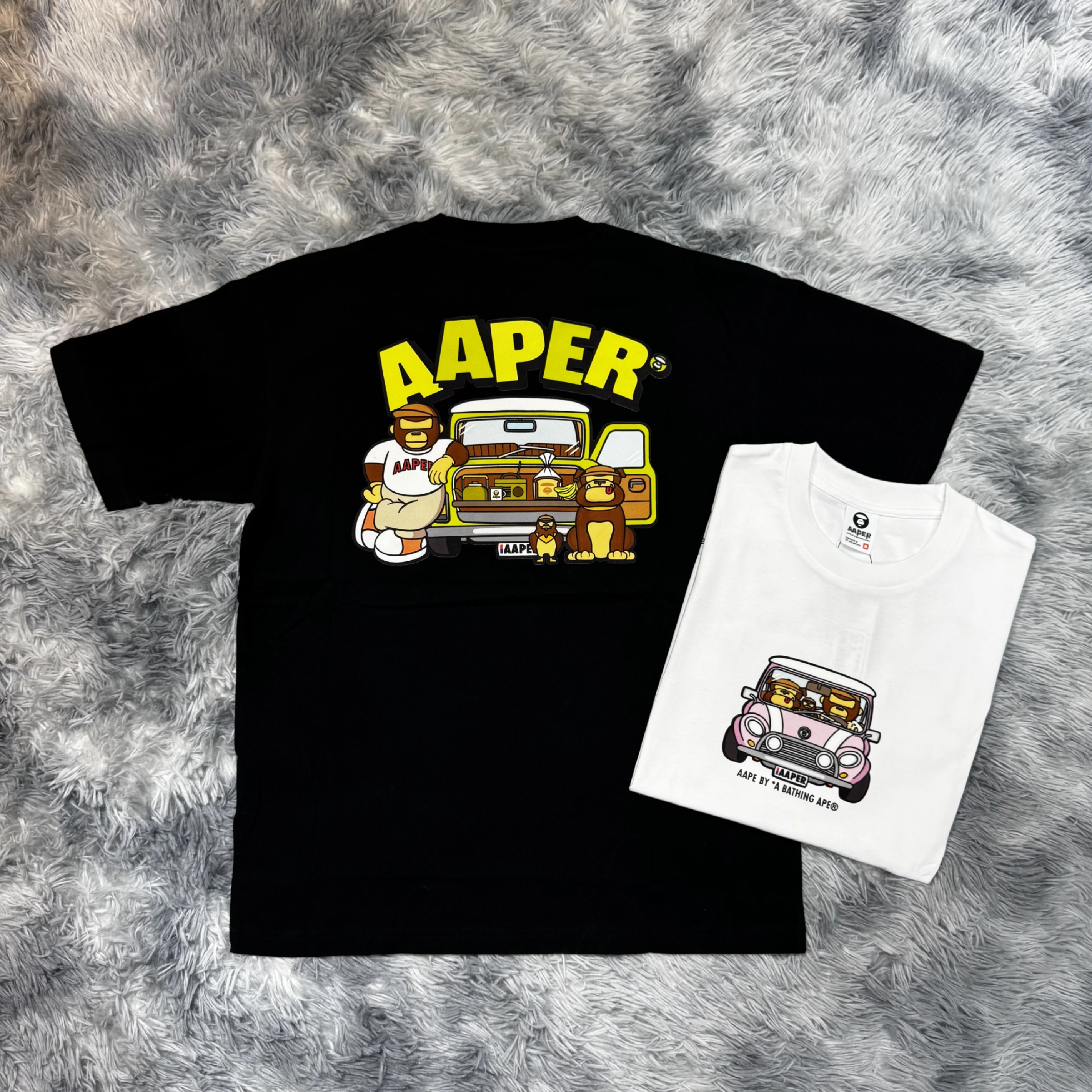 AAPE 26SS 絨毛汽車猴子圖案 短袖