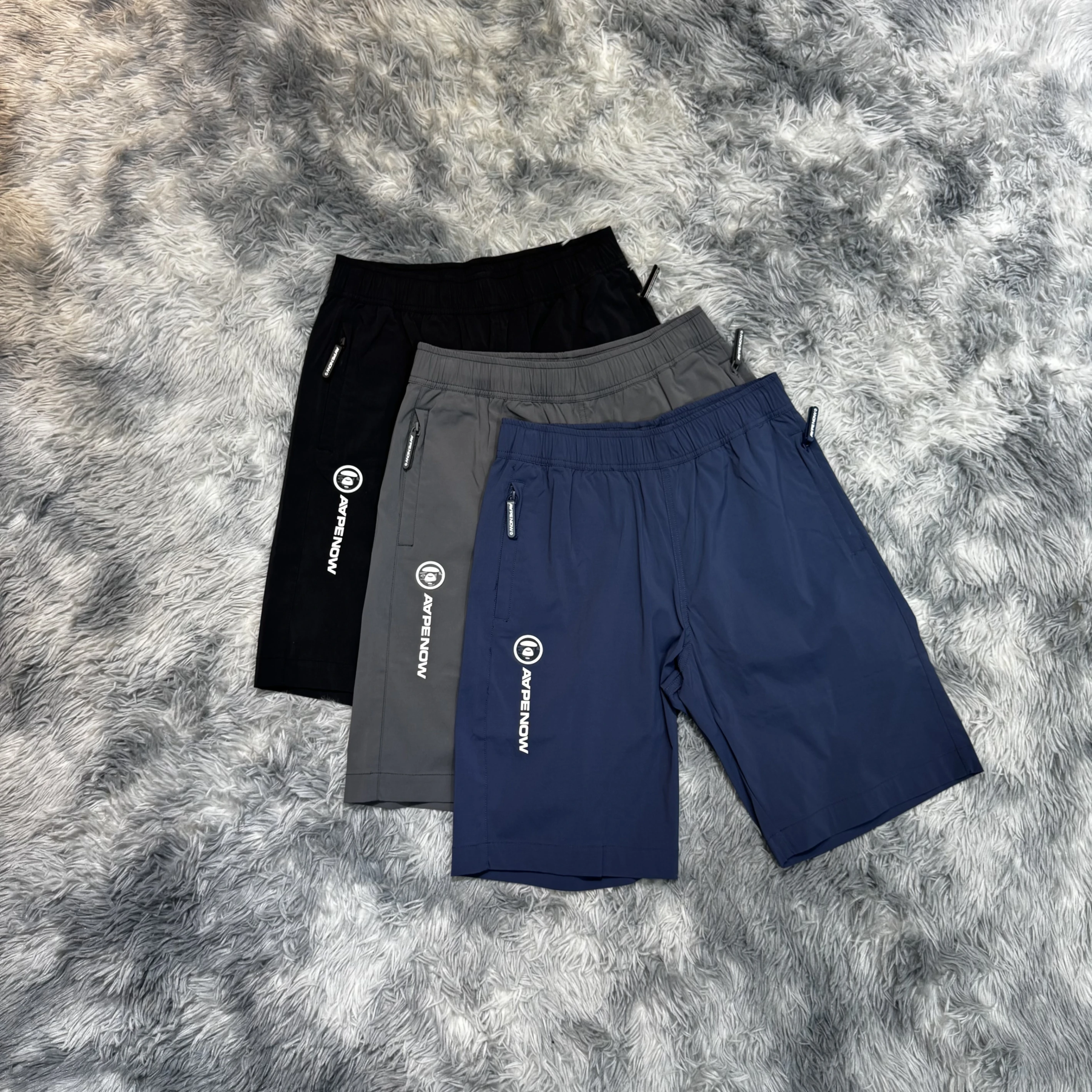 AAPE 26SS 尼絨 側邊Logo文字 口袋拉鏈 短褲
