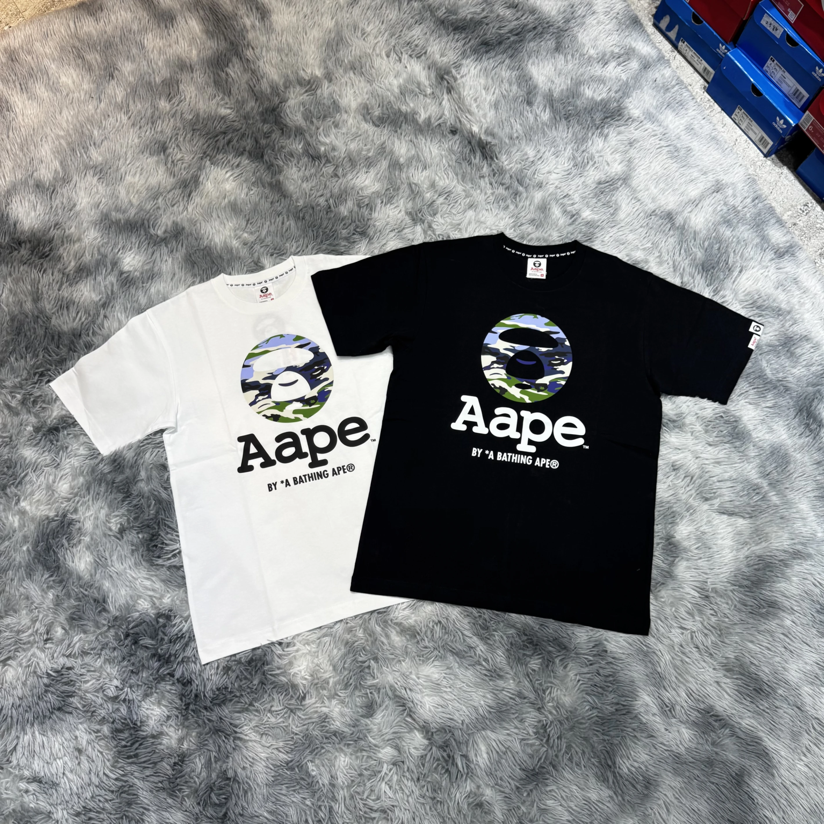 AAPE  26SS 經典猿人頭 藍綠迷彩 文字 LOGO 短袖