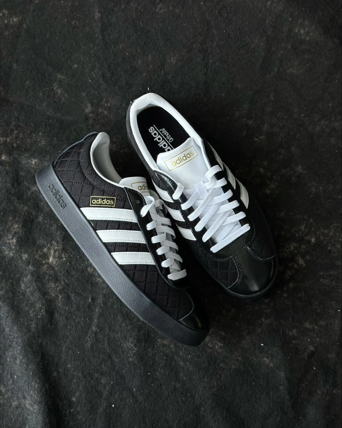 <國外限定!>ADIDAS VL COURT 黑白 菱格紋 厚底 金標(LB5798)