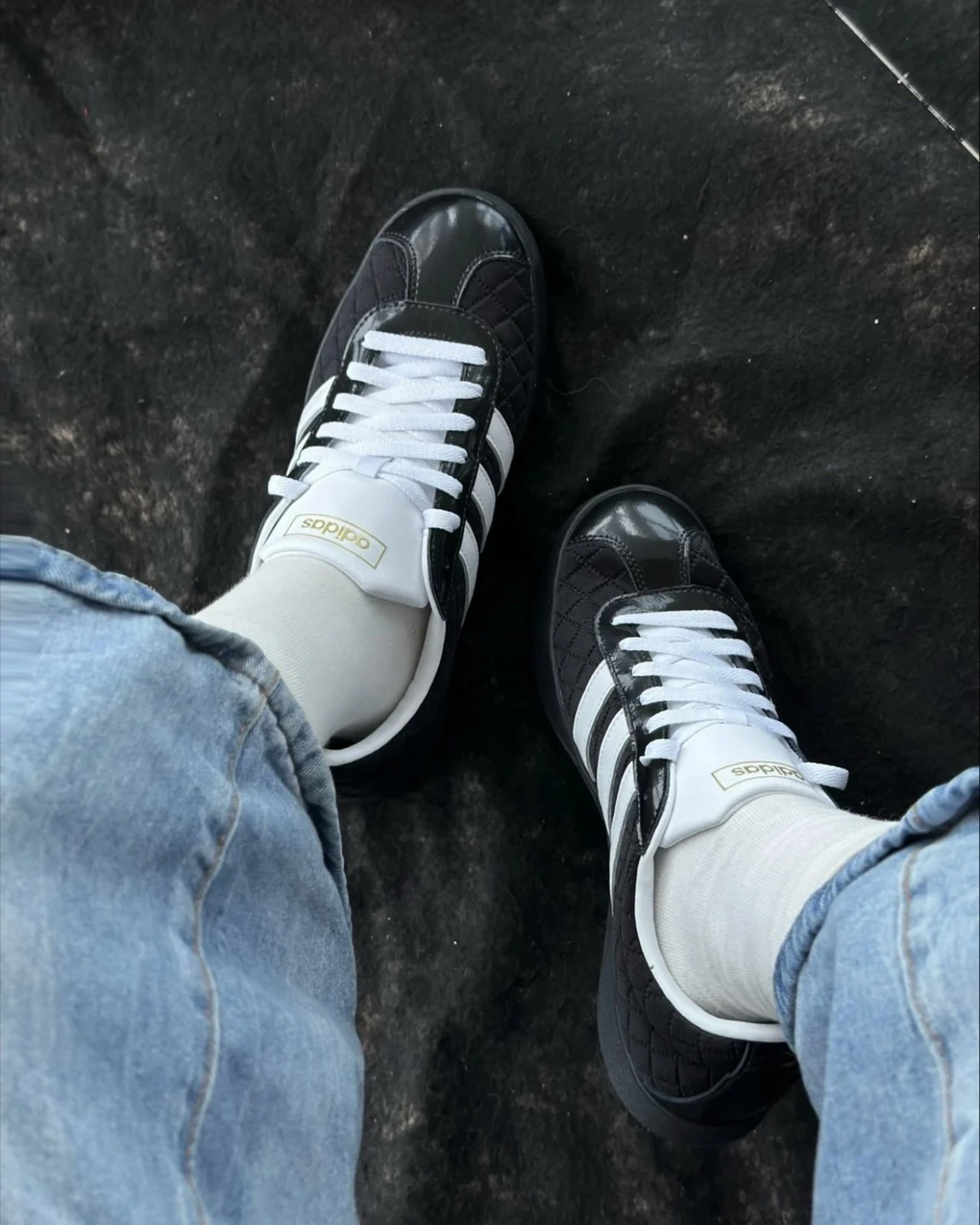 <國外限定!>ADIDAS VL COURT 黑白 菱格紋 厚底 金標(LB5798)
