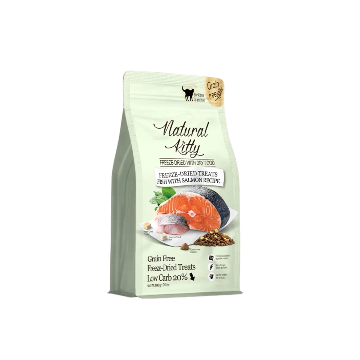 【自然小貓 Natural Kitty】低碳無穀凍乾糧 鮮魚佐鮭魚(雞肉凍乾+魚肉凍乾)