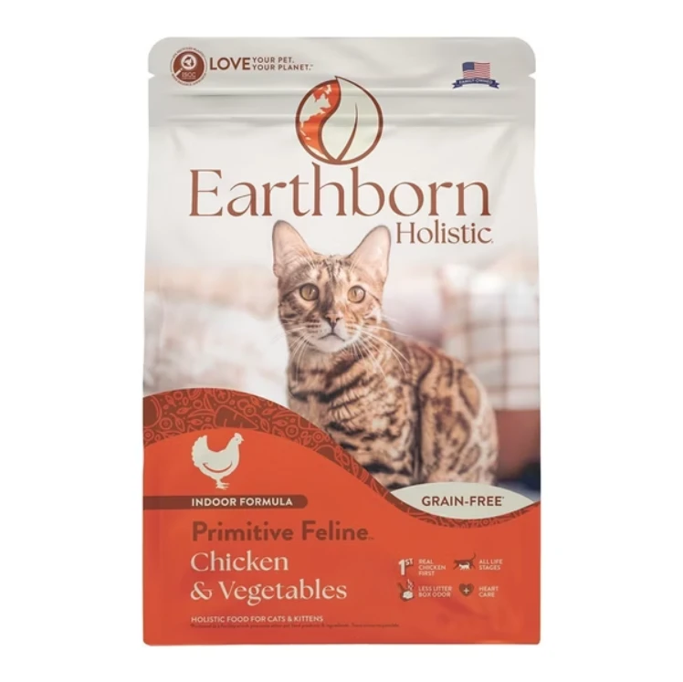 【 原野優越Earthborn】原野優越農場低敏無穀貓飼料(雞肉+蔬菜)  | 貓飼料 貓乾糧 橘色包裝