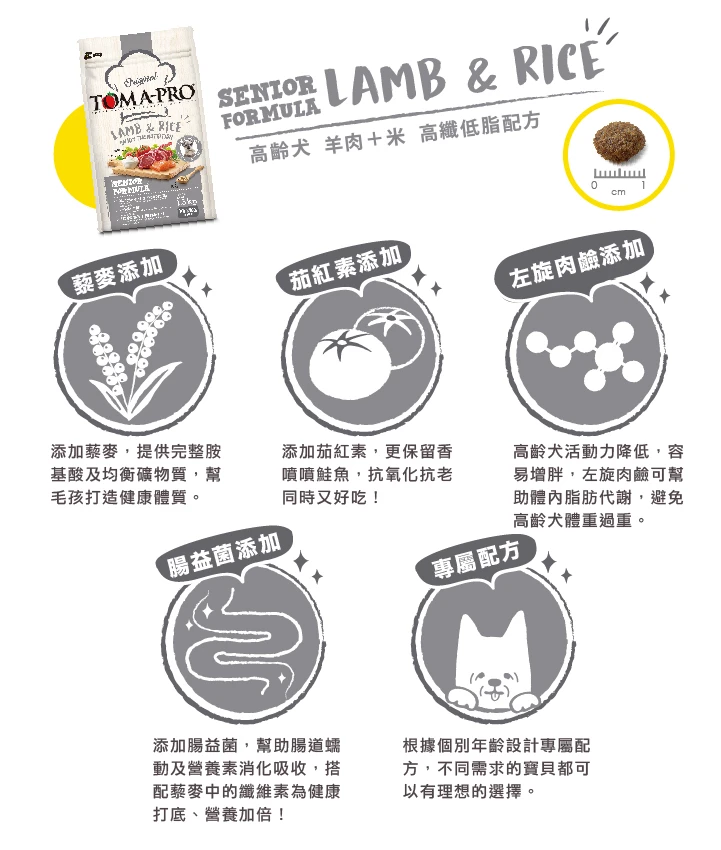 【TOMA-PRO優格 經典系列】高齡犬-羊肉+鮭魚 (高纖低脂)