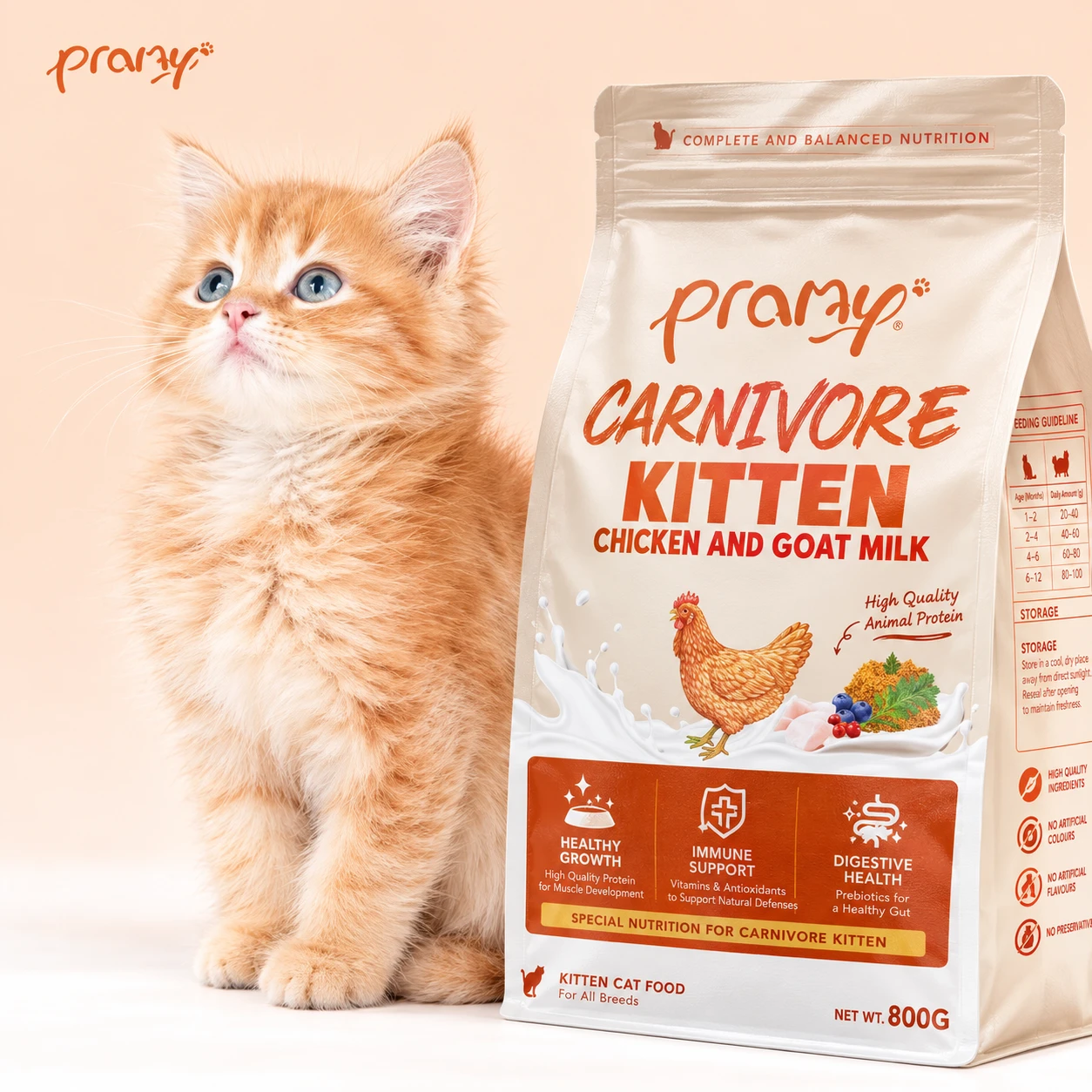【沛米PRAMY】爆肉派 貓飼料 CVK5-羊奶嫩雞(幼母貓)800g